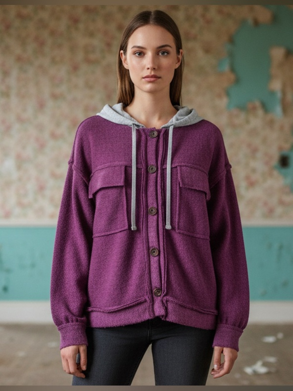 Zenana Outfitters Plum Purple Soft & Cozy Hoodie Jacket